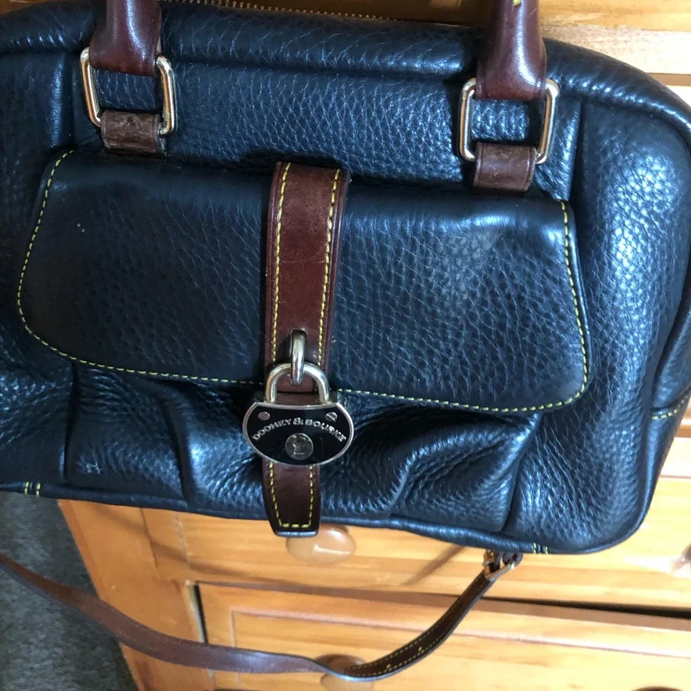 Dooney & Bourke Samba Pebbled Leather Large Black Satchel Cross Body Bag